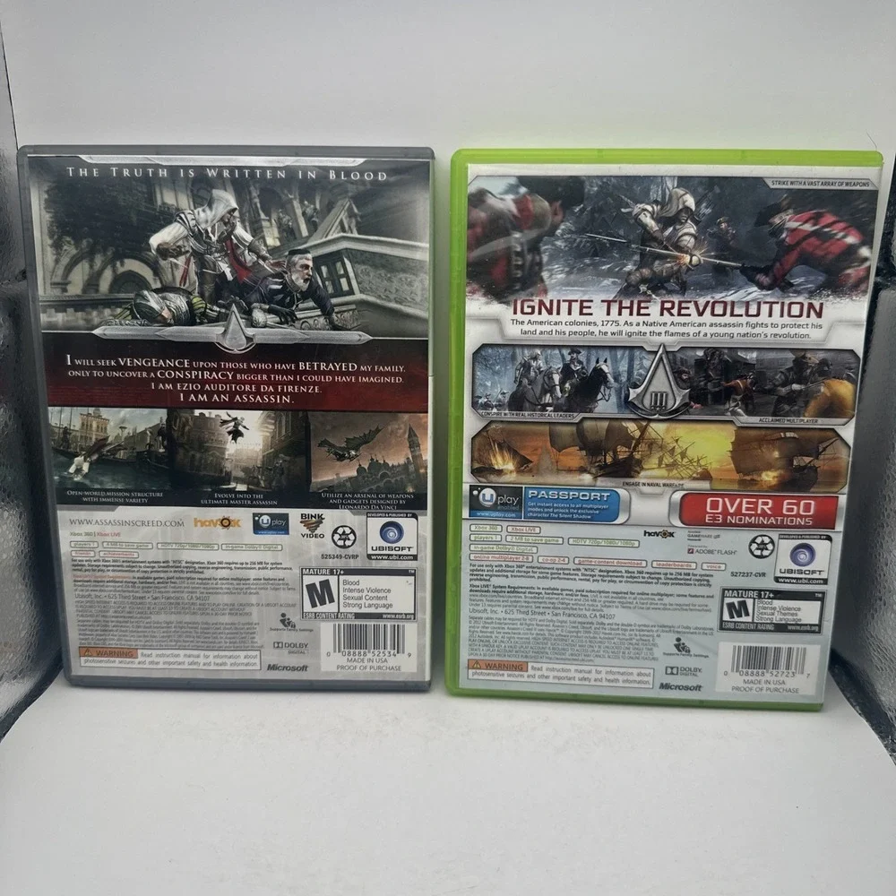 Assassin's Creed II 2 III 3 Xbox 360 Games LOT Bundle CIB Complete Manuals